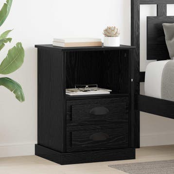 vidaXL Nachtkastje Zwart Eiken 36 x 43 x 60 cm Bewerkt hout, Huis en Inrichting, Minder dan 45 cm, Verzenden, Nieuw, 55 tot 70 cm