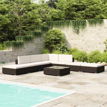 vidaXL 8-delige Loungeset met kussens poly rattan zwart, Verzenden, Nieuw, 8 zitplaatsen, Loungeset