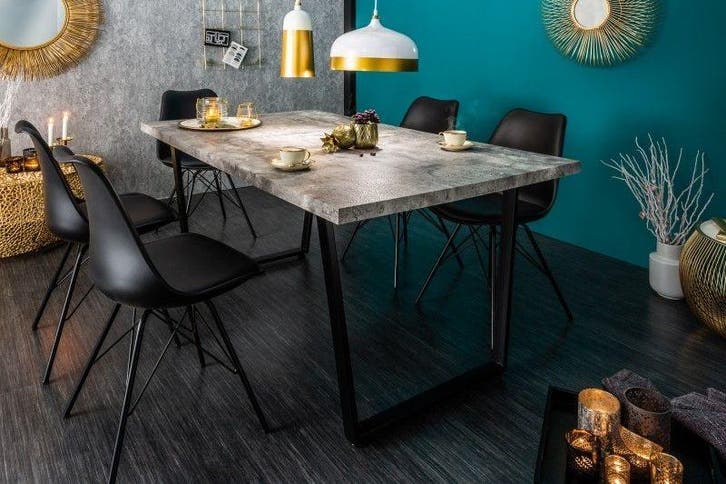 Moderne eettafel LOFT 160cm grijs betondesign zwart metalen, Huis en Inrichting, Tafels | Eettafels, Ophalen of Verzenden