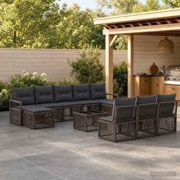 vidaXL Tuinbankenset 11 st Grijs poly rattan, Verzenden, Nieuw, Meer dan 8 zitplaatsen