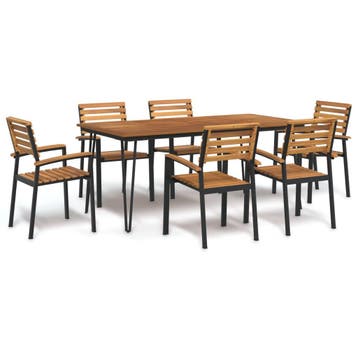 vidaXL 7-delige Tuinset massief acaciahout en metaal, Tuin en Terras, Tuinsets en Loungesets, 6 zitplaatsen, Nieuw, Tuinset, Verzenden