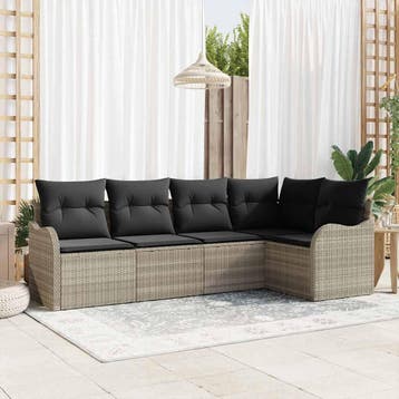 vidaXL Tuin Sofa Set 5 st Lichtgrijs poly rattan, Verzenden, Nieuw, Rotan, 5 zitplaatsen