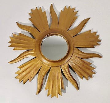 Wandspiegel- Klassiek sunburst - Gouden hout, Glas - Vintage