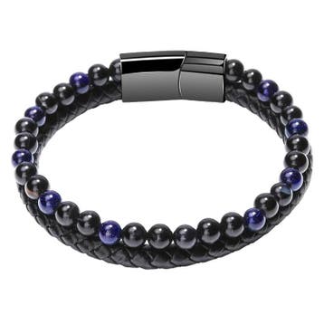 Fako Bijoux - Leren Natuurstenen Armband Heren - Zwart Leer, Verzenden, Nieuw