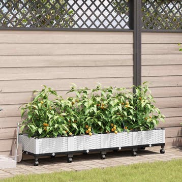 vidaXL Tuin Pot met Irrigatie en Wielen 4 st Wit 160 x 40 x, Verzenden, Nieuw, Minder dan 60 cm, Minder dan 30 cm
