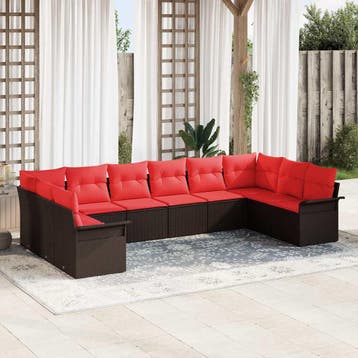vidaXL Tuin Sofa Set 10 st Bruin poly rattan, Verzenden, Nieuw, Rotan, Meer dan 8 zitplaatsen