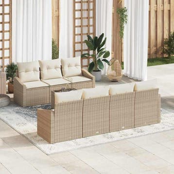vidaXL Bankstel 8 st Beige en Crème poly rattan, Verzenden, Nieuw, Rotan, 8 zitplaatsen