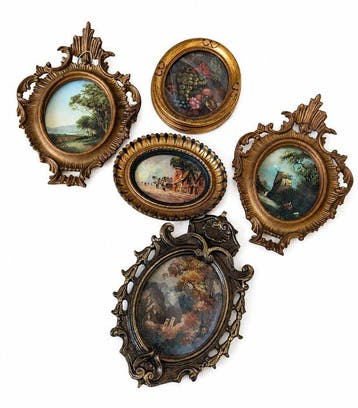 Lijst (5) - Hout, Messing - Lot van 5 lijsten, Antiek en Kunst, Curiosa en Brocante