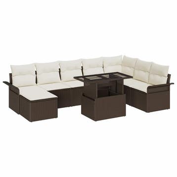 vidaXL Tuin Sofa Set 9 st Bruin en Crème, Verzenden, Nieuw, Meer dan 8 zitplaatsen
