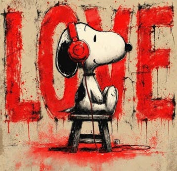 EMIR BERCUTTE - SNOPPY STREET ART LOVE 15 - Toile L -