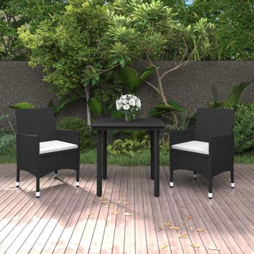 vidaXL 3-delige Tuinset met kussens poly rattan en glas, Verzenden, Nieuw, 2 zitplaatsen, Tuinset