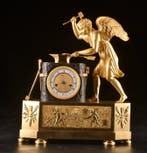 Tafelklok Empire - Verguld brons, Gepatineerd brons -, Antiek en Kunst