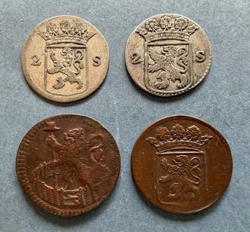 Nederland. 1702-1780: dubbele wapenstuiver 1722 en 1917,