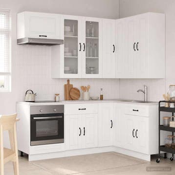 vidaXL Keukenblok KALMAR 8 st Wit Bewerkt hout, Verzenden, Nieuw, Wit