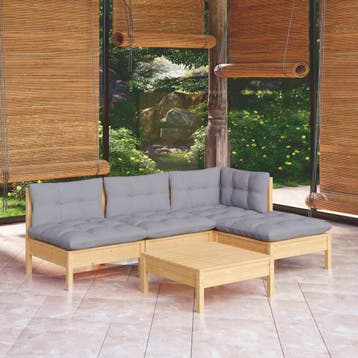 vidaXL 5-delige Loungeset met grijze kussens grenenhout, Verzenden, Nieuw, 5 zitplaatsen, Loungeset