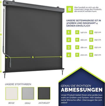 Klemluifel - Balkon luifel - Verticale luifel - 160x250 cm -, Verzenden, Zo goed als nieuw