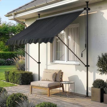 Klem zonwering luifel uitschuifbaar antraciet zwart 150x120, Tuin en Terras, Verzenden, Nieuw