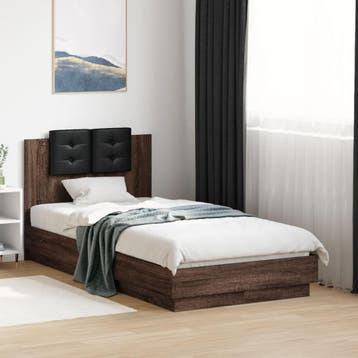 vidaXL Bedframe met hoofdeinde bewerkt hout bruineikenkleur, 90 cm, Eenpersoons, Bruin, Verzenden