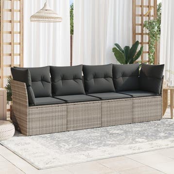 vidaXL 4-delige Loungeset met kussens poly rattan lichtgrijs, Verzenden, Nieuw, Loungeset