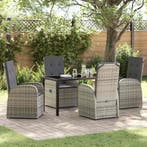 vidaXL Tuin eettafelset met kussen 5 pcs Grijs poly rattan, Verzenden, Nieuw, Rotan, 5 zitplaatsen