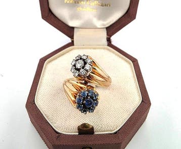 Ring - 18 karaat Geel goud Saffier - Diamant, Nieuw