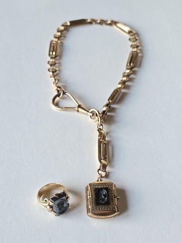 Ring - 12 kt. Geel goud Onyx, Nieuw