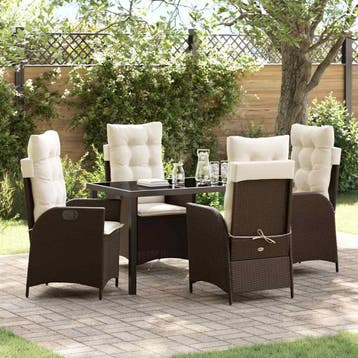 vidaXL Tuin eettafelset met kussen 5 pcs Bruin poly rattan, Tuin en Terras, Verzenden, Nieuw, Rotan, 5 zitplaatsen