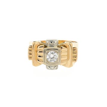 Vintage roségouden ring met diamant; 0,35 ct., Gebruikt, 20 of groter, Heer, Ophalen of Verzenden