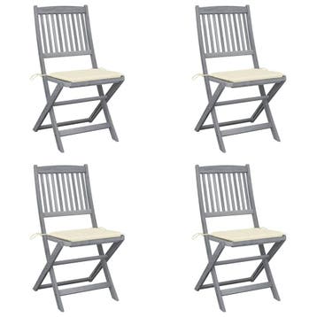 vidaXL Set van 4 klapstoelen met kussens, gemaakt van, Verzenden, Nieuw, Hout