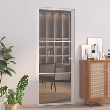 vidaXL Binnendeur 83x201,5 cm ESG-glas en aluminium wit, Doe-het-zelf en Verbouw, Verzenden, Nieuw