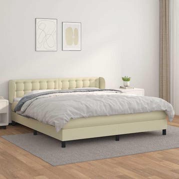 vidaXL Boxspring met matras kunstleer crèmekleurig 160x200, Overige materialen, Verzenden, 160 cm, Nieuw