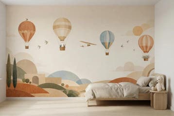 Luchtballonnen fotobehang – behang kinderkamer op maat, Verzenden, Fotobehang