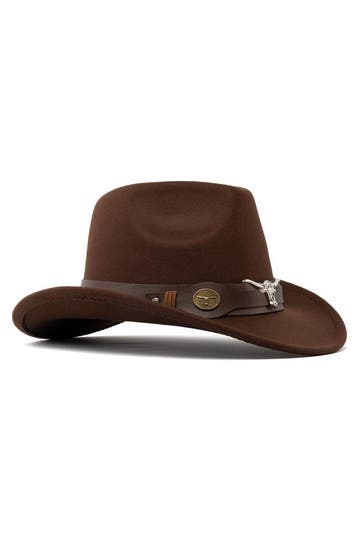 KIMU® Cowboyhoed Donkerbruin Wolvilt Stier Bruine Cowboy Wes, Ophalen of Verzenden, Nieuw, Overige maten, Carnaval