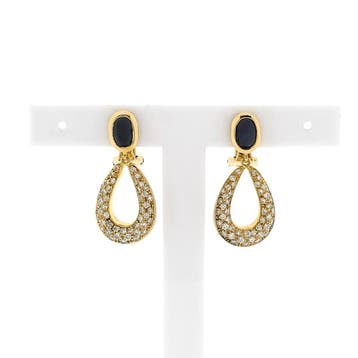 Gouden oorclips met saffier en diamanten; Ca. 1,00 ct., Sieraden, Tassen en Uiterlijk, Oorbellen, Gebruikt, Ophalen of Verzenden