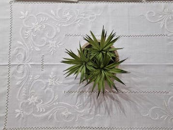 Tovaglia ricamata a mano in misto lino 12 posti tablecloth