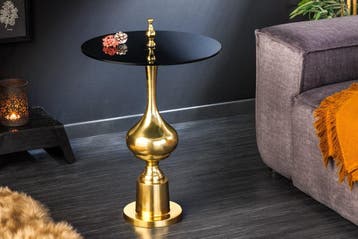 Design bijzettafel ABSTRACT 45cm goud metaal zwart glazen, Ophalen of Verzenden, Nieuw