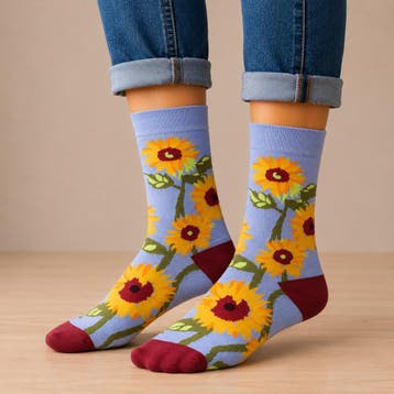 Sokken - Zonnebloemen Print - Blauw Geel Groen Rood - Katoen, Nieuw