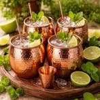 Puur koperen Moscow Mule set gehamerd 9-delig (met, Ophalen of Verzenden, Nieuw