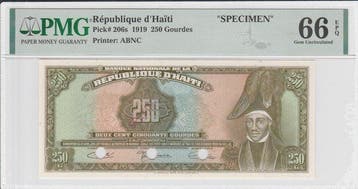 Haïti. - 250 Gourdes 1919 - Pick 206s - Specimen