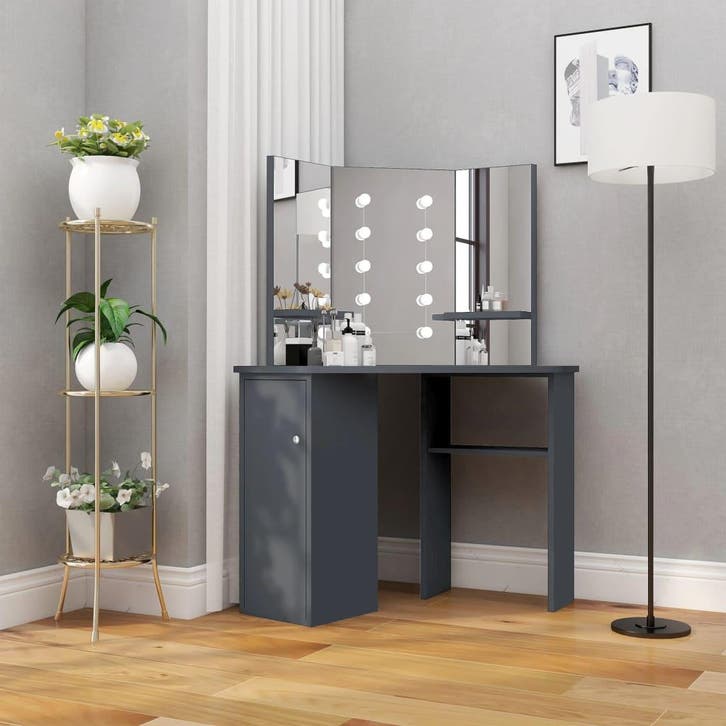 vidaXL Hoekkaptafel met LED 111x54x141,5 cm grijs, Huis en Inrichting, Tafels | Kaptafels, Nieuw, Verzenden