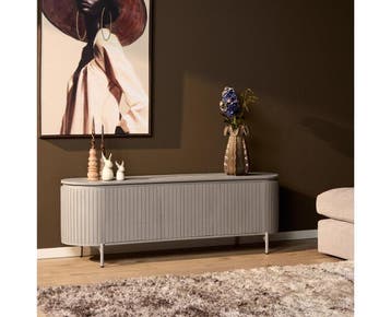 Tv meubel Solana Taupe Mangohout 165 cm, Huis en Inrichting, Kasten | Televisiemeubels, Ophalen of Verzenden, Nieuw