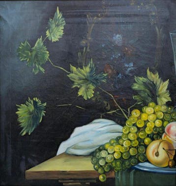 Europese school (XX) - Bodegón con uvas verdes y frutas