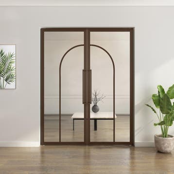 Dubbele stalen taatsdeur Brons 2 Vlaks rond Helder glas*, Minder dan 80 cm, Overige typen, Nieuw, Metaal