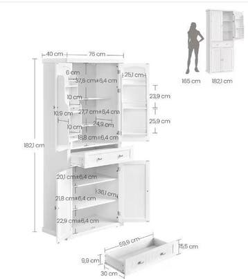 Witte Keukenkast 182cm met Lade, Deurvakken en Planken, Verzenden, Nieuw