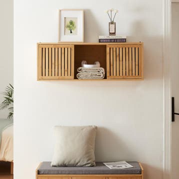 Badkamerkast Ypäjä voor wandmontage 93x20x33 cm bamboe natur, Verzenden, Nieuw