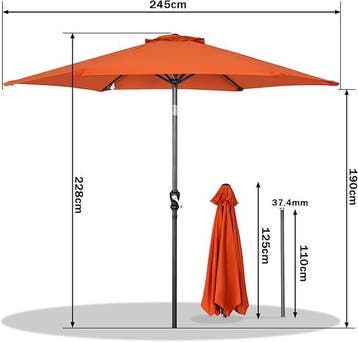 2dekans | Angel Living Parasol Ø250 cm - Kantelbaar - Terra, Ophalen of Verzenden, Zo goed als nieuw