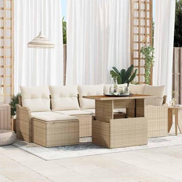 vidaXL Tuin Sofa Set 7 st beige en crèmekleurig, Verzenden, Nieuw, Rotan, 7 zitplaatsen