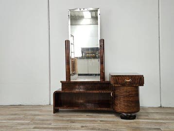 Kabinet - Toilette Art Deco in walnotenfineer met spiegel -