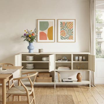 Dressoir Kliri 160x40x80 cm crèmewit [en.casa], Verzenden, Nieuw