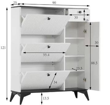 Brede Schoenenkast met 3 Kleppen en Opberglade, Verzenden, Nieuw